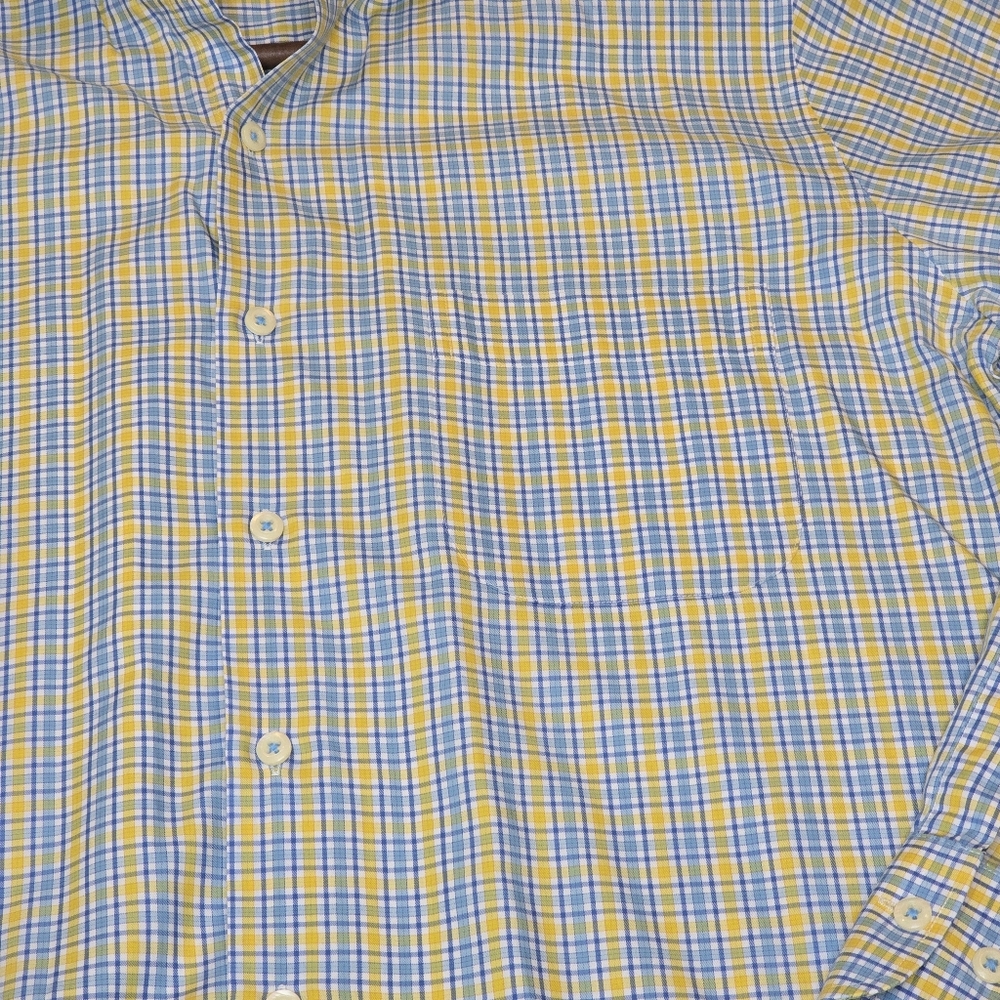 Peter Millar 100% Cotton Button Up L/S Shirt Yellow/Blue Plaid Check, Men's Sz M - Picture 6 of 11